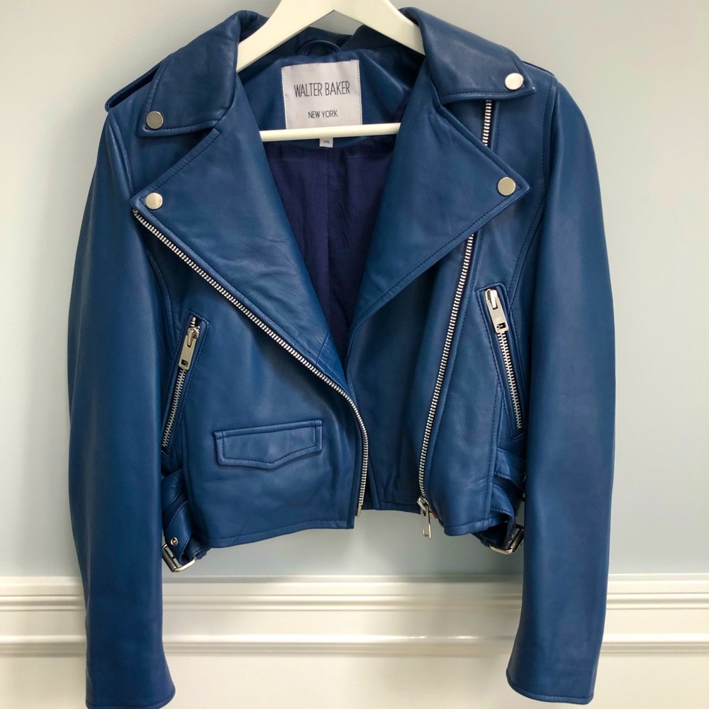 NWOT Walter Baker Navy Blue Leather Jacket